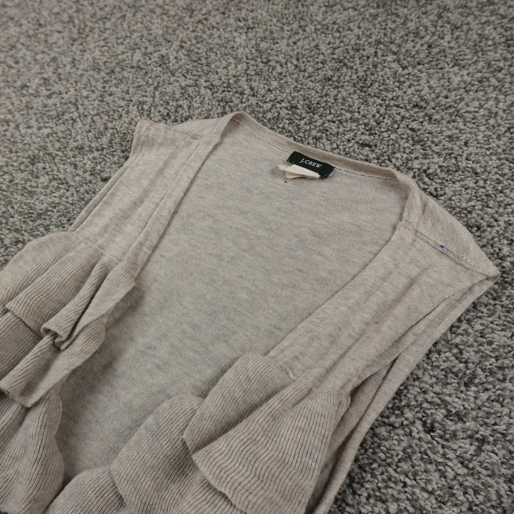 J Crew Sweater Vest Womens M Beige Ruffle Open Front Knit Cardigan Layering Wool